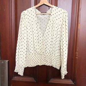 Cream Polka Dot Ruched Button Top
